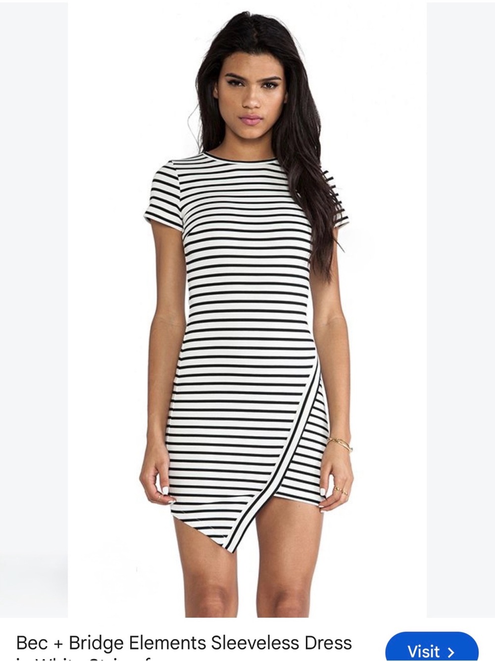 Bec & Bridge Black and White Striped Asymmetrical Hem Dress